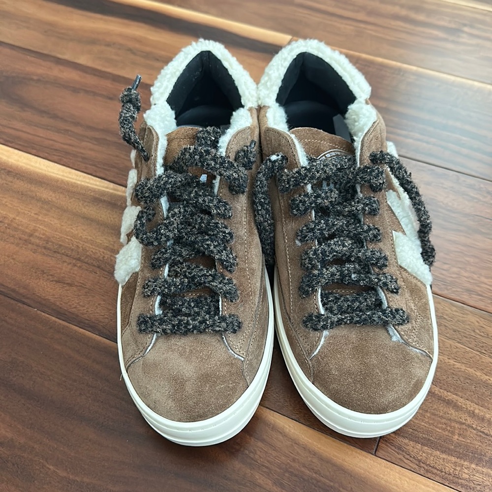 P448 JOHN BROWN NUBUCK SUEDE W/FAUX FLEECE LACE SNEAKERS SIZE 38 NEVER WORN - Picture 2 of 15
